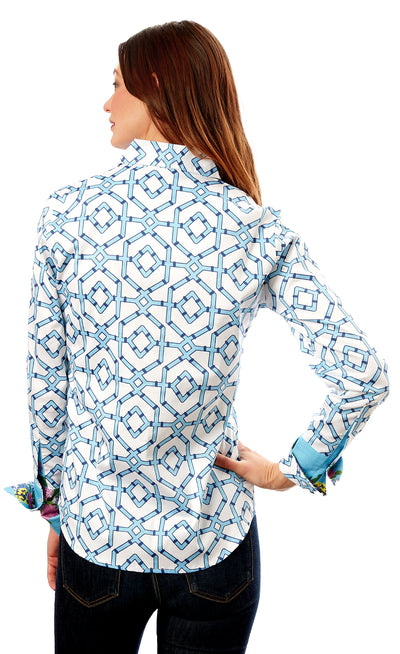 Rome Shirt Blu White Wicker Print XS / 402-S844-XS