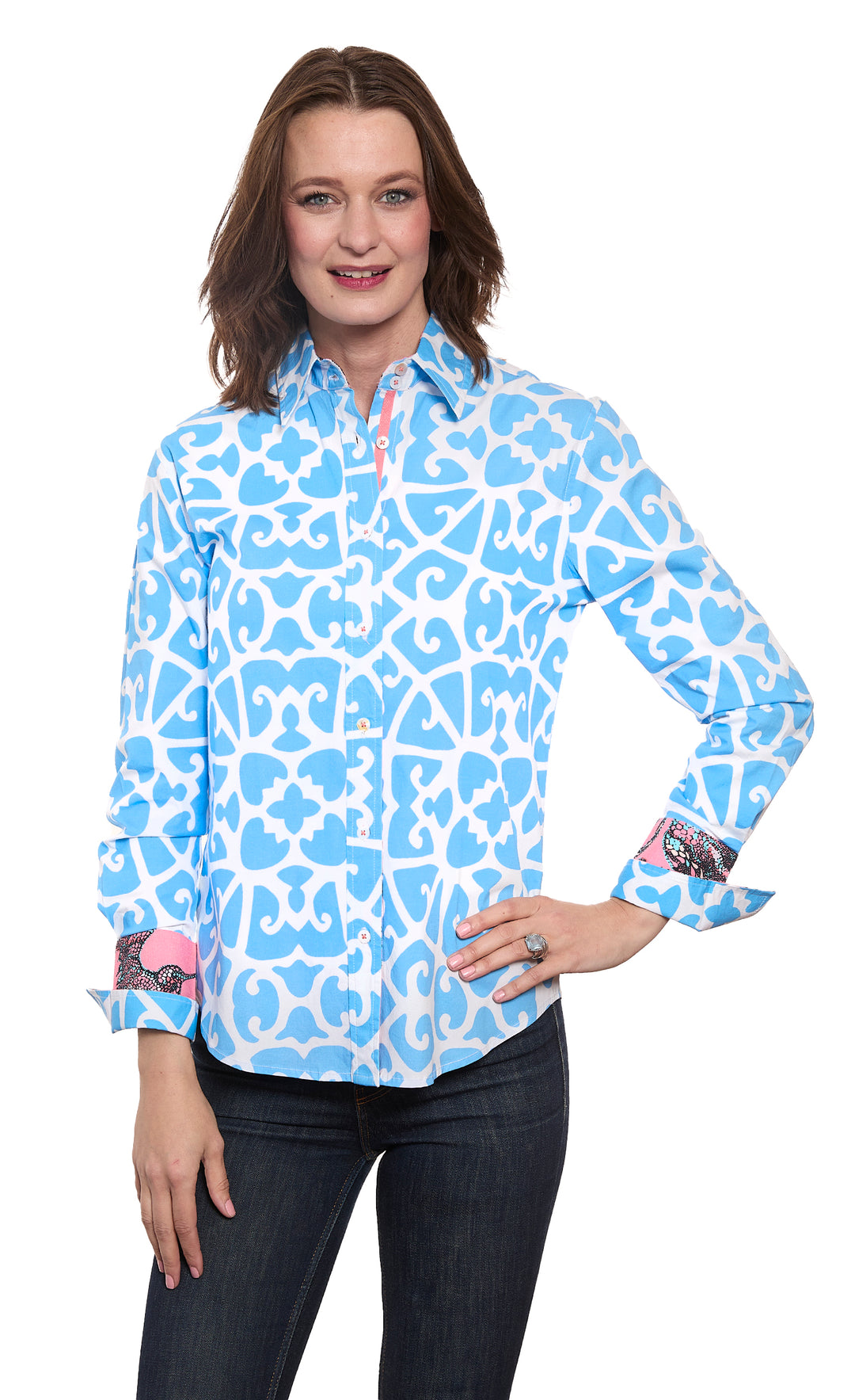 Rome Shirt Blue Geometric Print