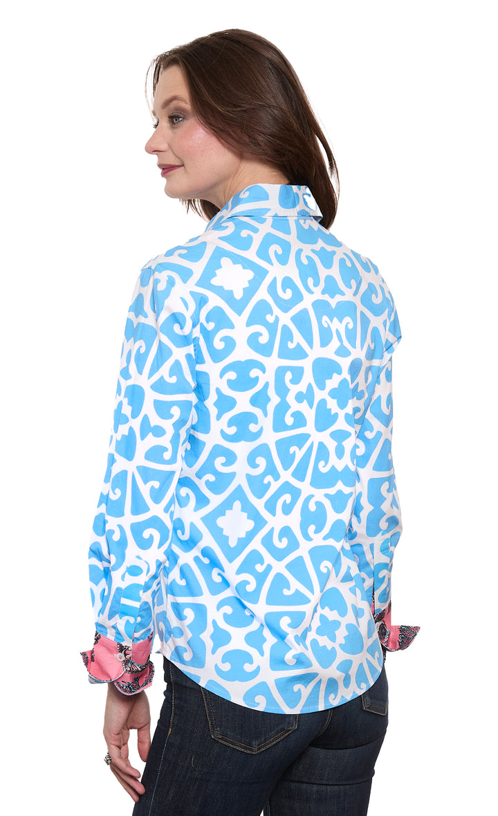 Rome Shirt Blue Geometric Print