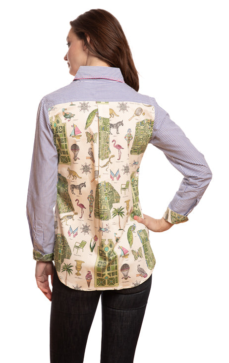 Chesapeake Top Striped Front with Paris Map On Back XS