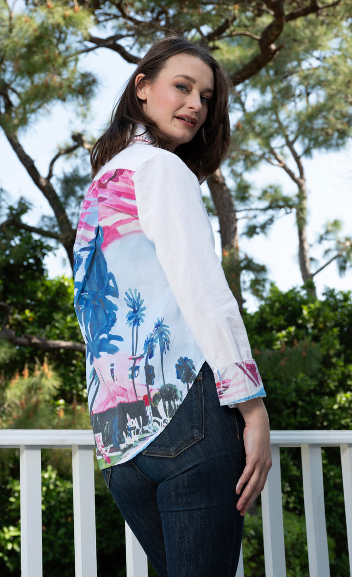 Chesapeake White Top with St Tropez Print on the Back