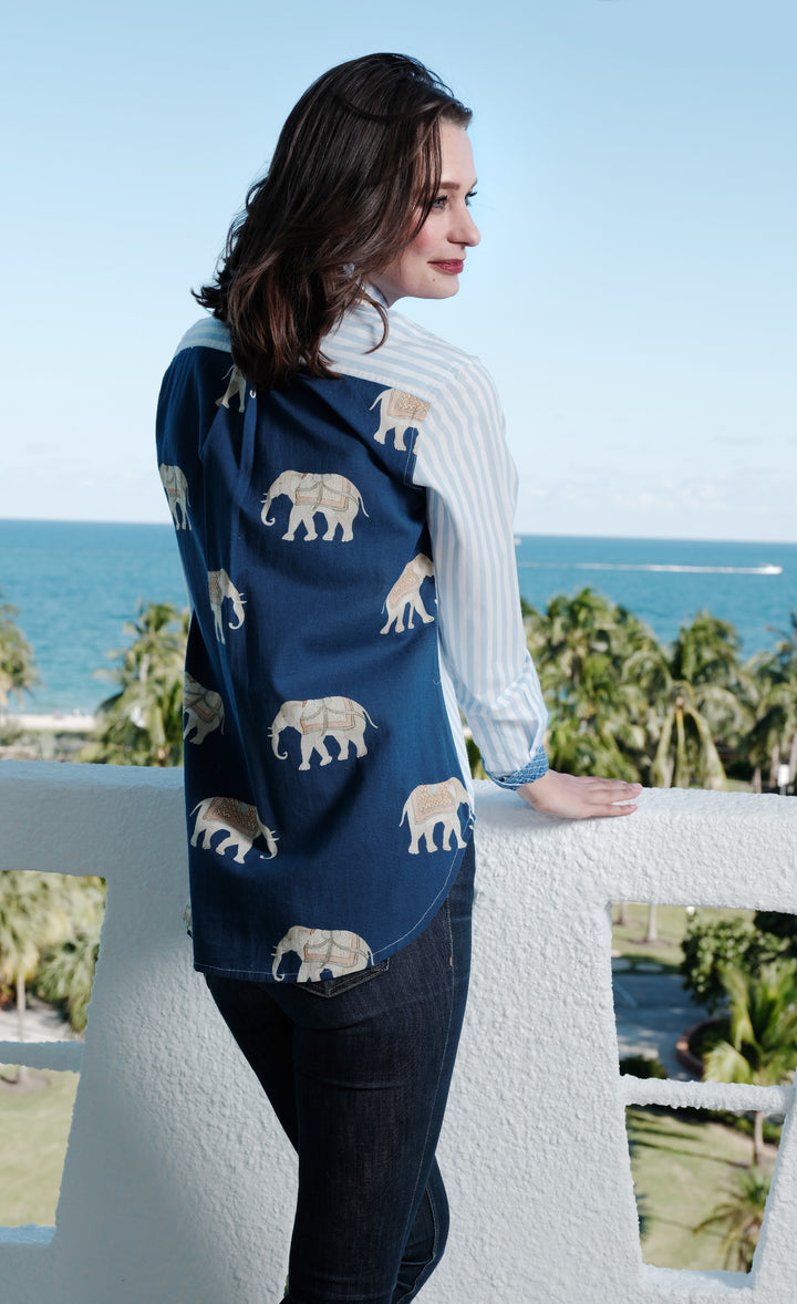 Chesapeake Hi Lo Top with Navy Ground Ellies on The Back