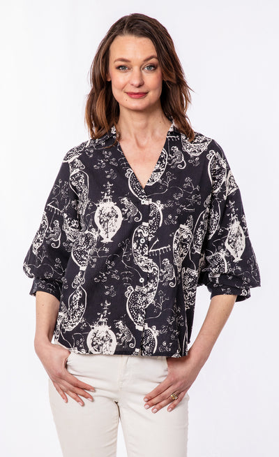 Oversized Puff Sleeve Black White