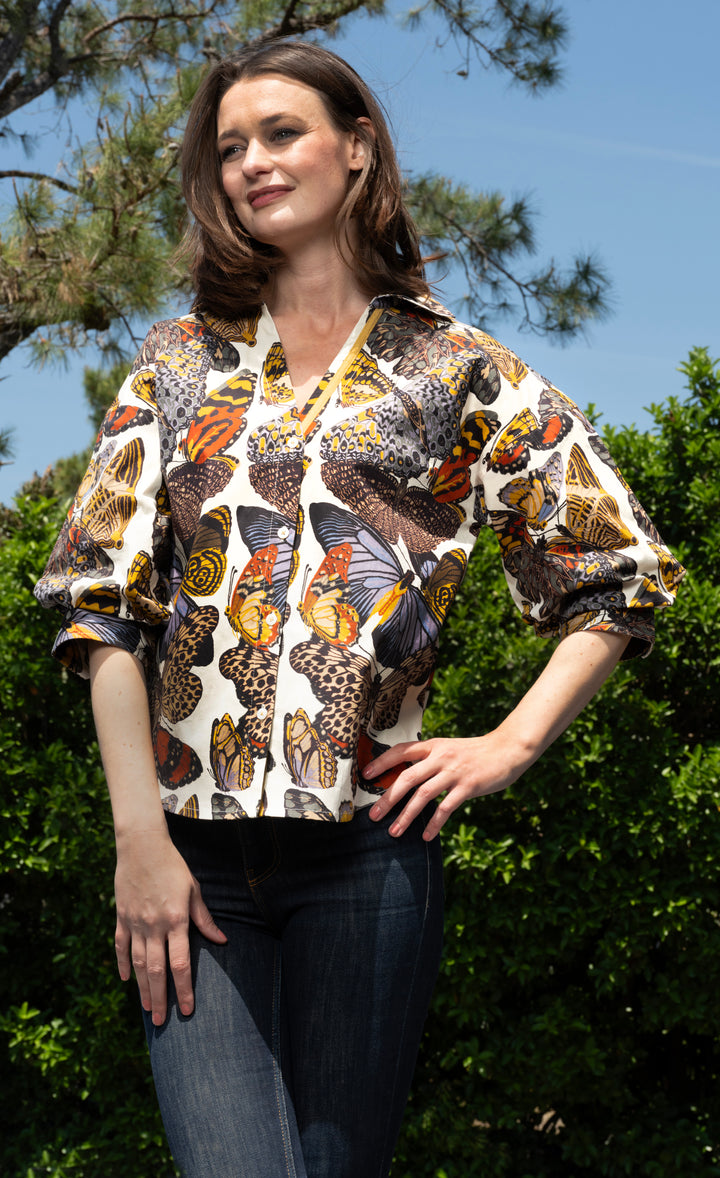 Milano Top Ivory Butterfly Print