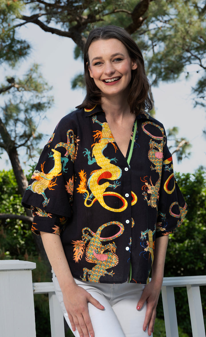 Milano Top Black Dragon Print