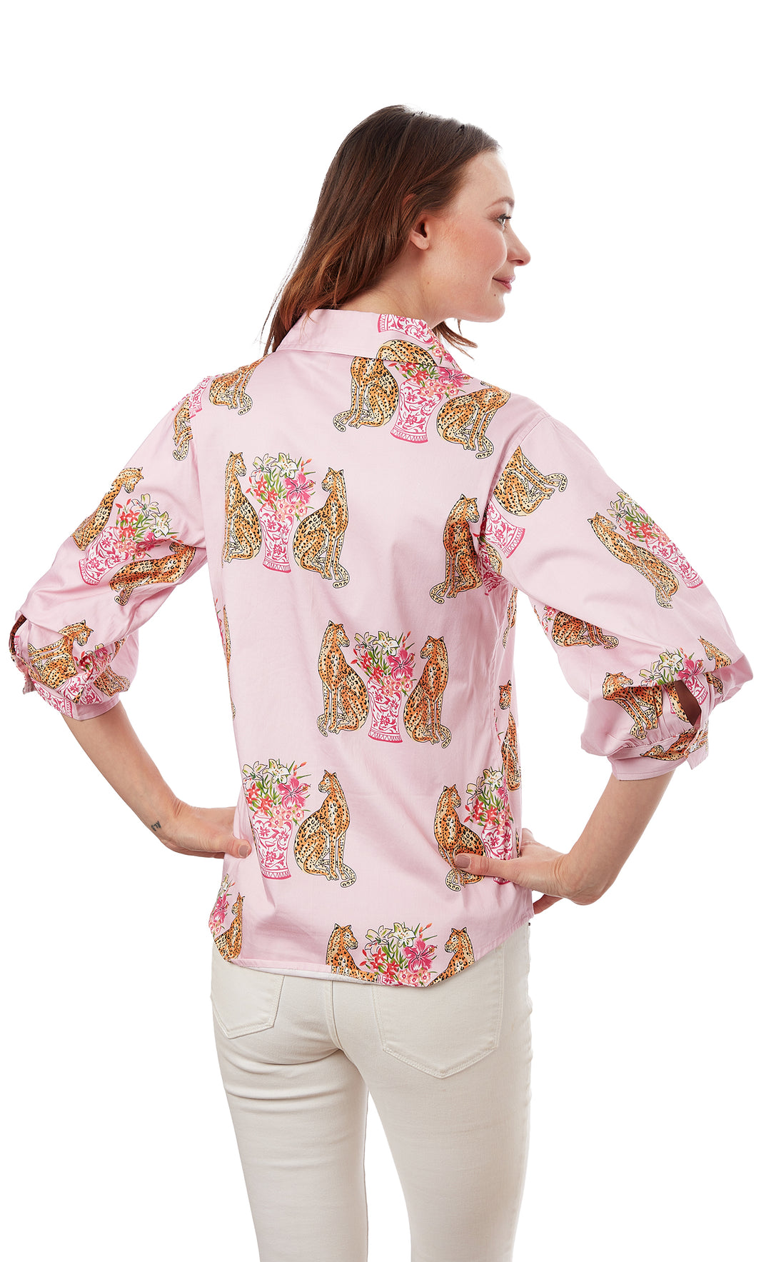 Puff Sleeve Top Pink With Cheetahs XS / 4060-S820A-XS