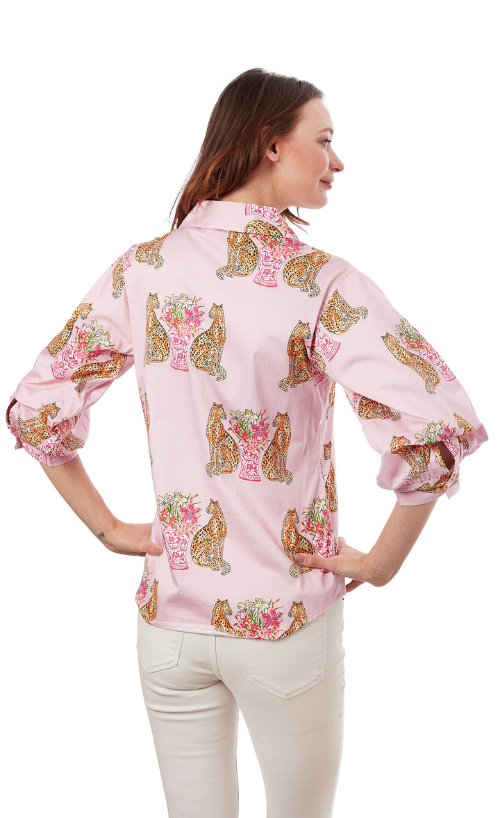 Puff Sleeve Top Pink With Cheetahs XS / 4060-S820A-XS
