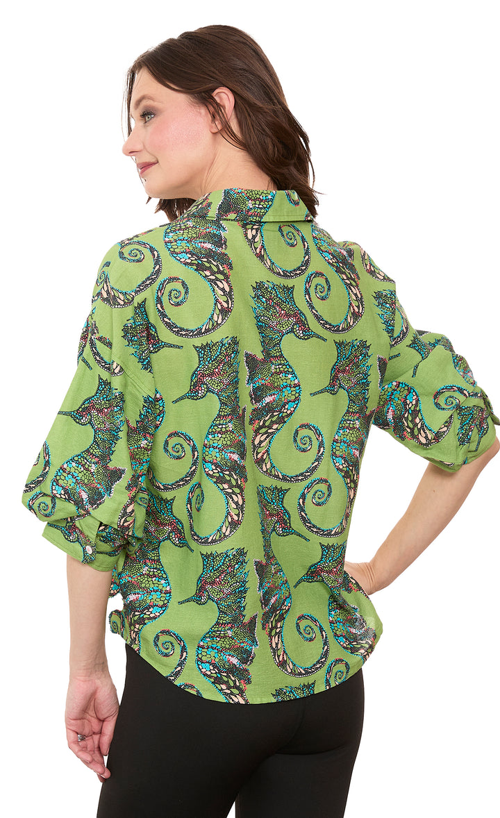 Milano Puff Sleeve Top Seahorse Print