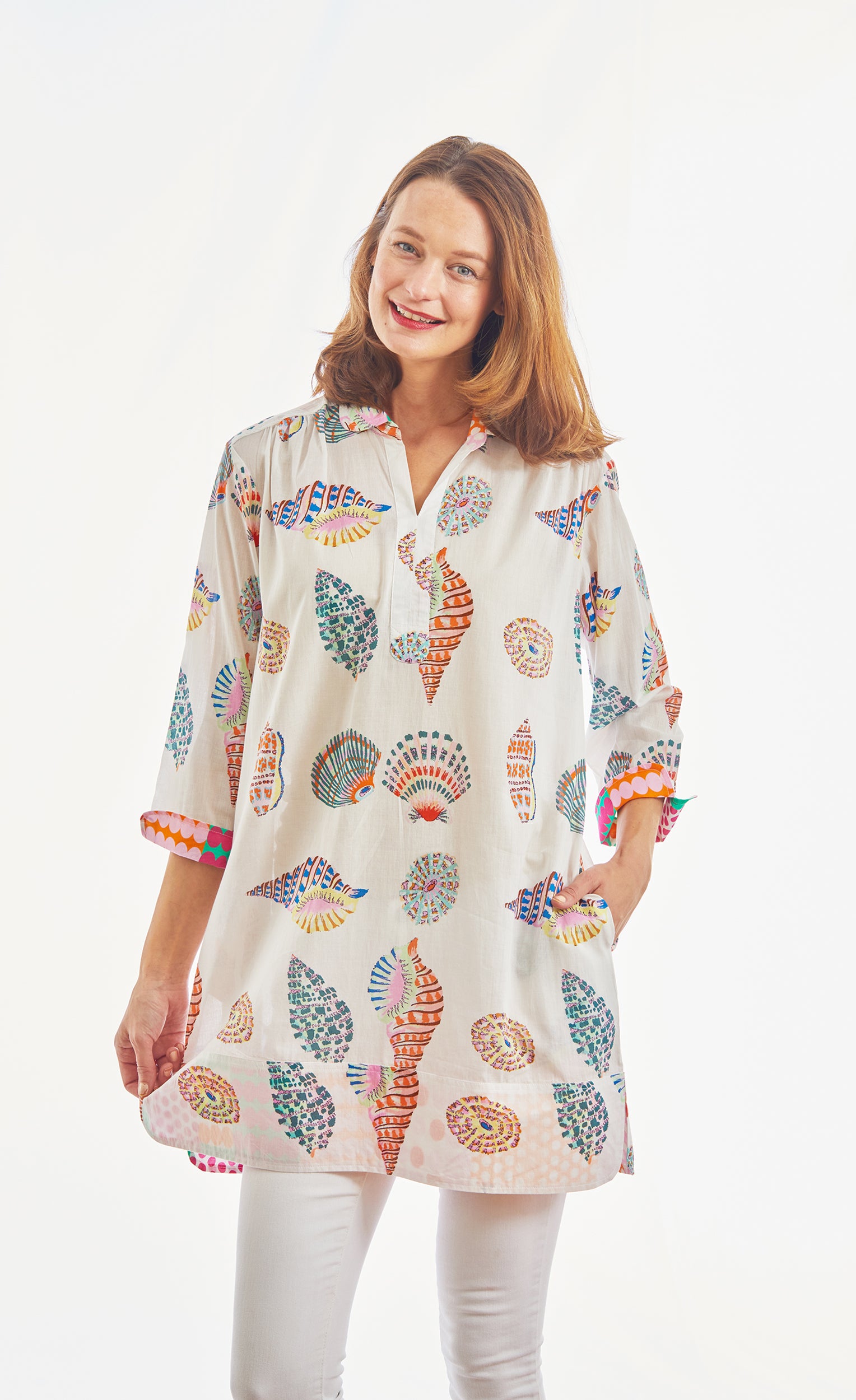 Vail Tunic Seashells Multi Colored In Voile – Dizzy-Lizzie