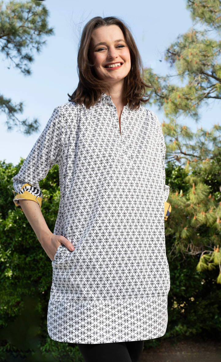 Vail Tunic Black/White Mini Palms Print