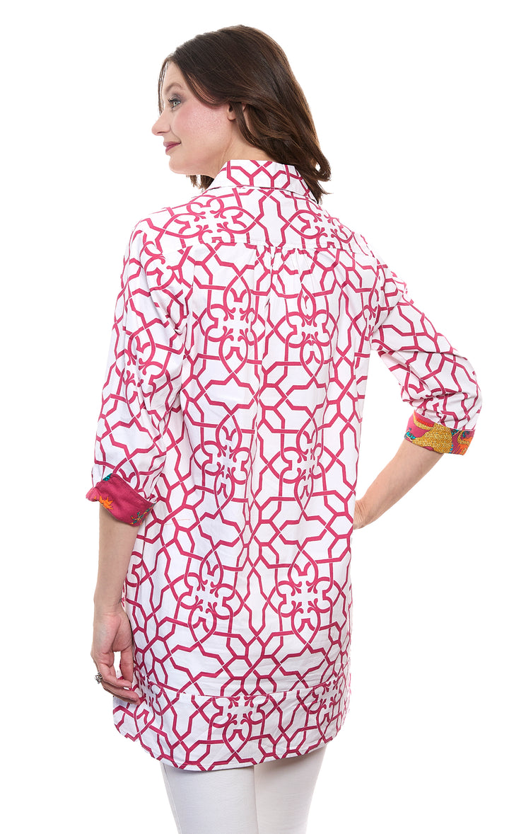 Vail Tunic Pink White Geo Print Cotton with Stretch