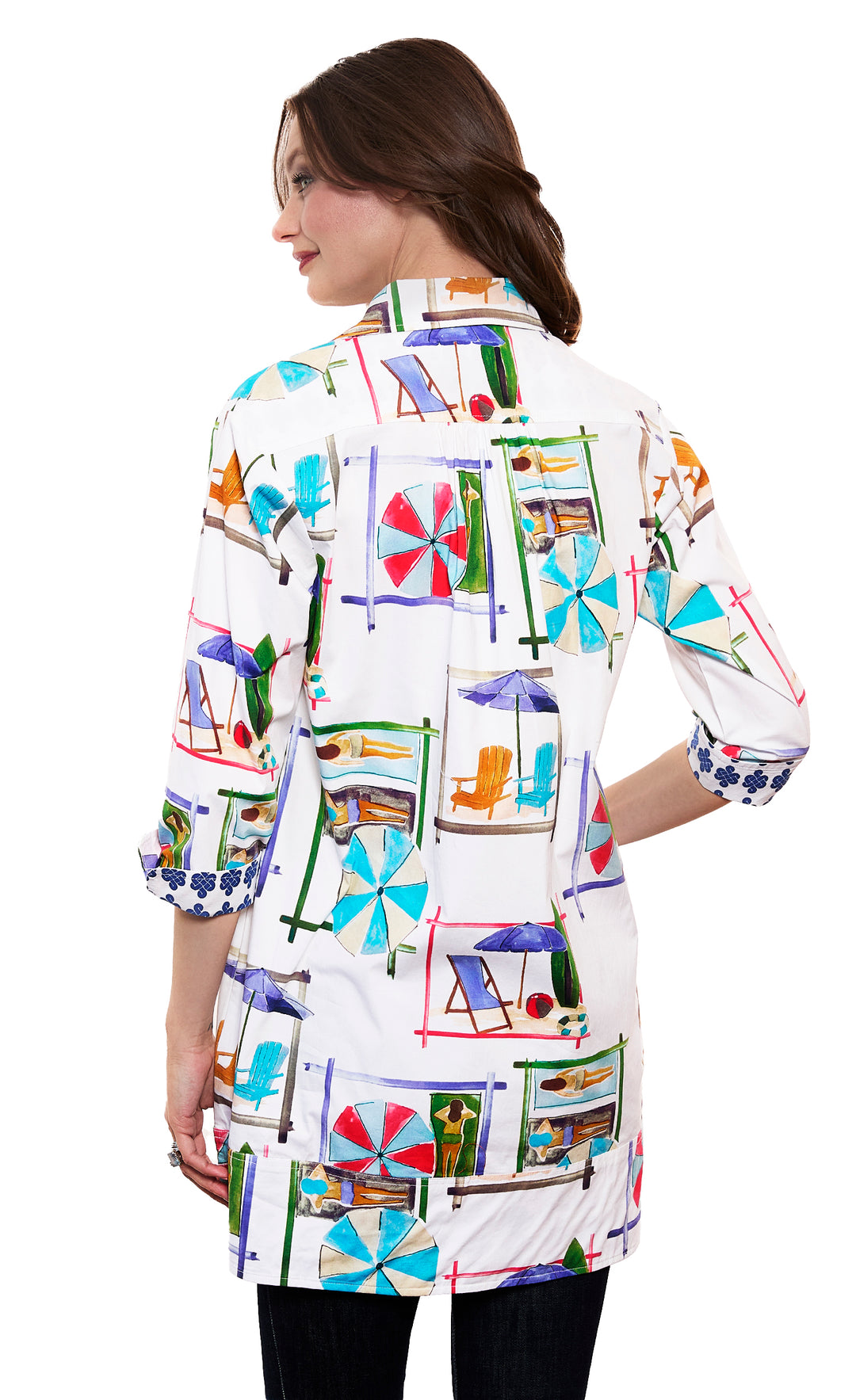 Vail Tunic White Ground Beach Chairs Print