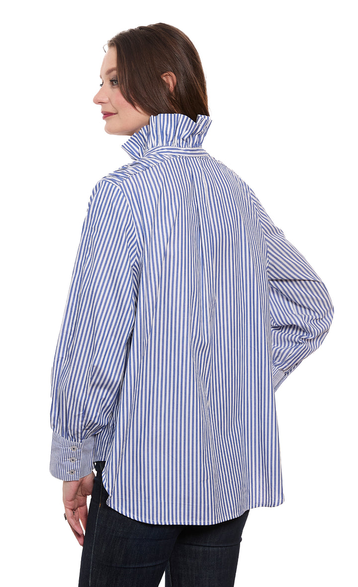 Multi Striped Blouse with Ruffle Collar