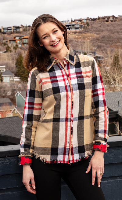 Cape Cod Tunic Khaki and Red Yarndyed Plaid