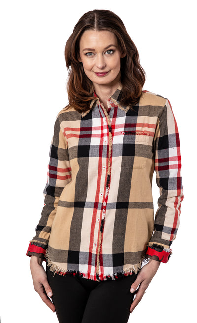 Cape Cod Tunic Khaki and Red Yarndyed Plaid