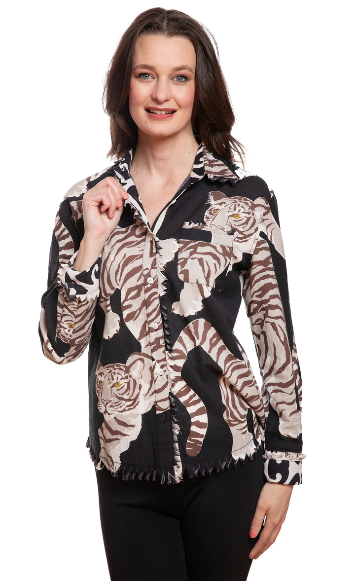 Cape Cod Top Black Tiger Print