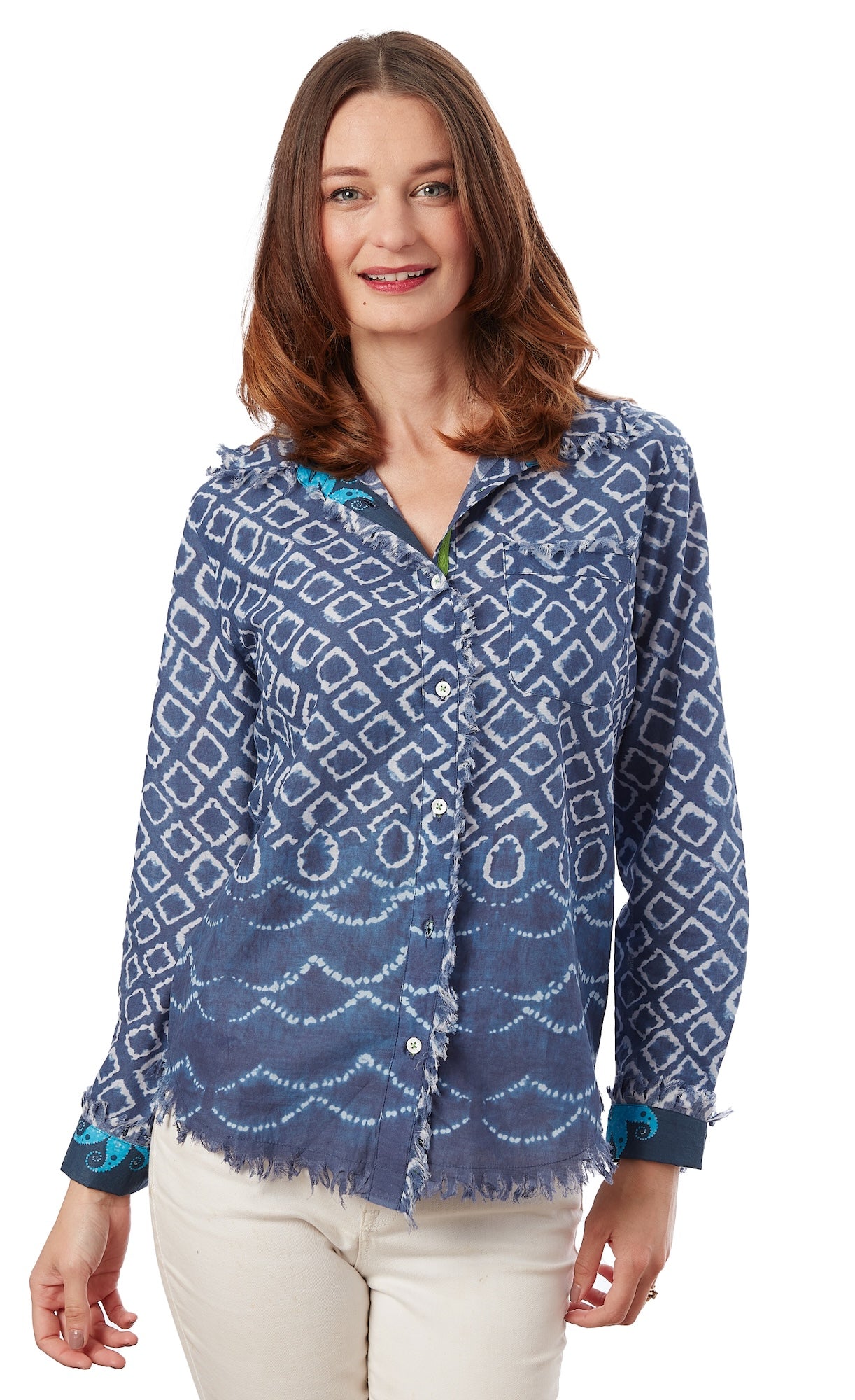 Cape Cod Tunic Navy White Ikat Print XS / 4949-R911