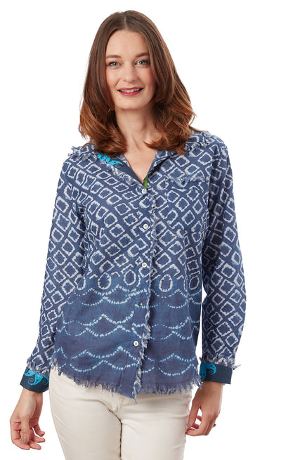 Cape Cod Tunic Navy White Ikat Print XS / 4949-R911