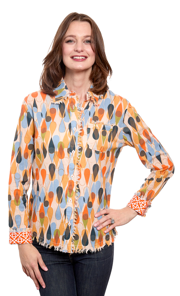 Cape Cod Top Teardrops Print Cotton Linen