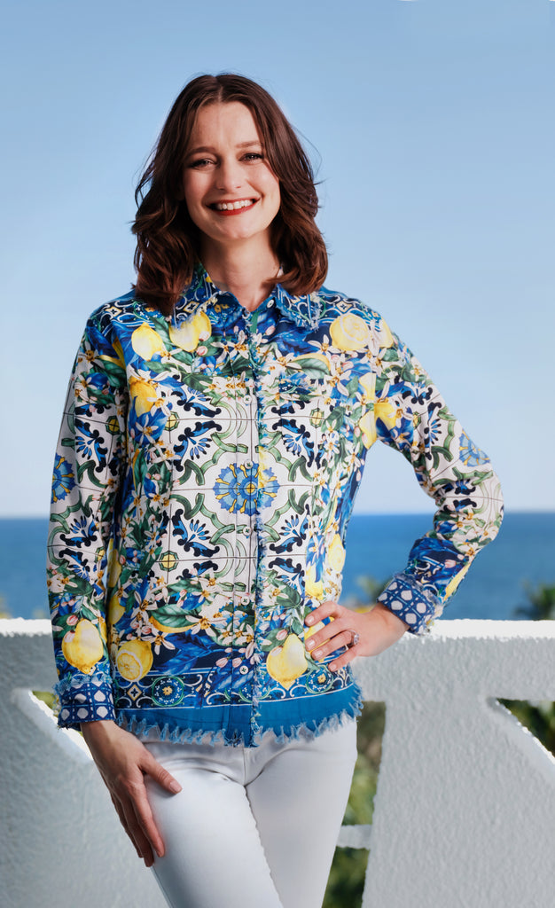 Cape Cod Top Lemons Print On Cotton Linen – Dizzy-Lizzie