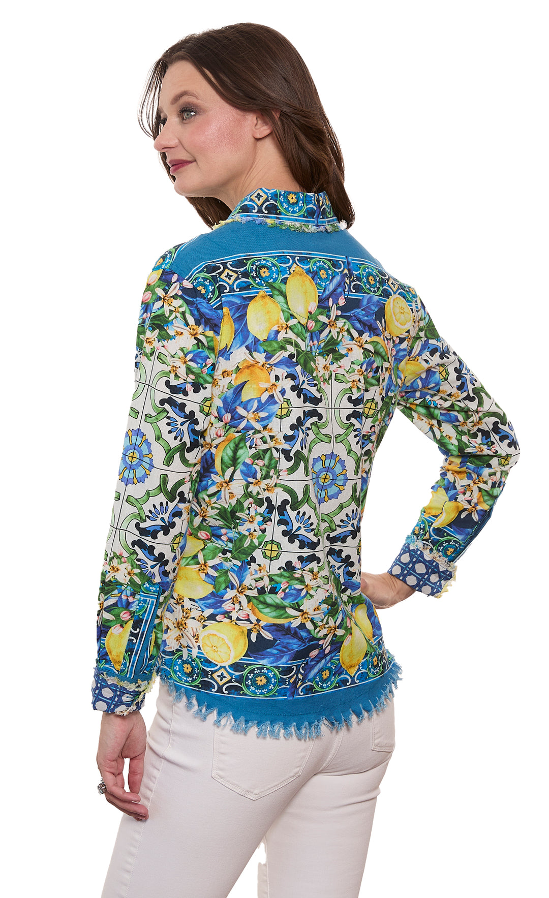 Cape Cod Top Lemons Print Dragon Print On Cotton Linen