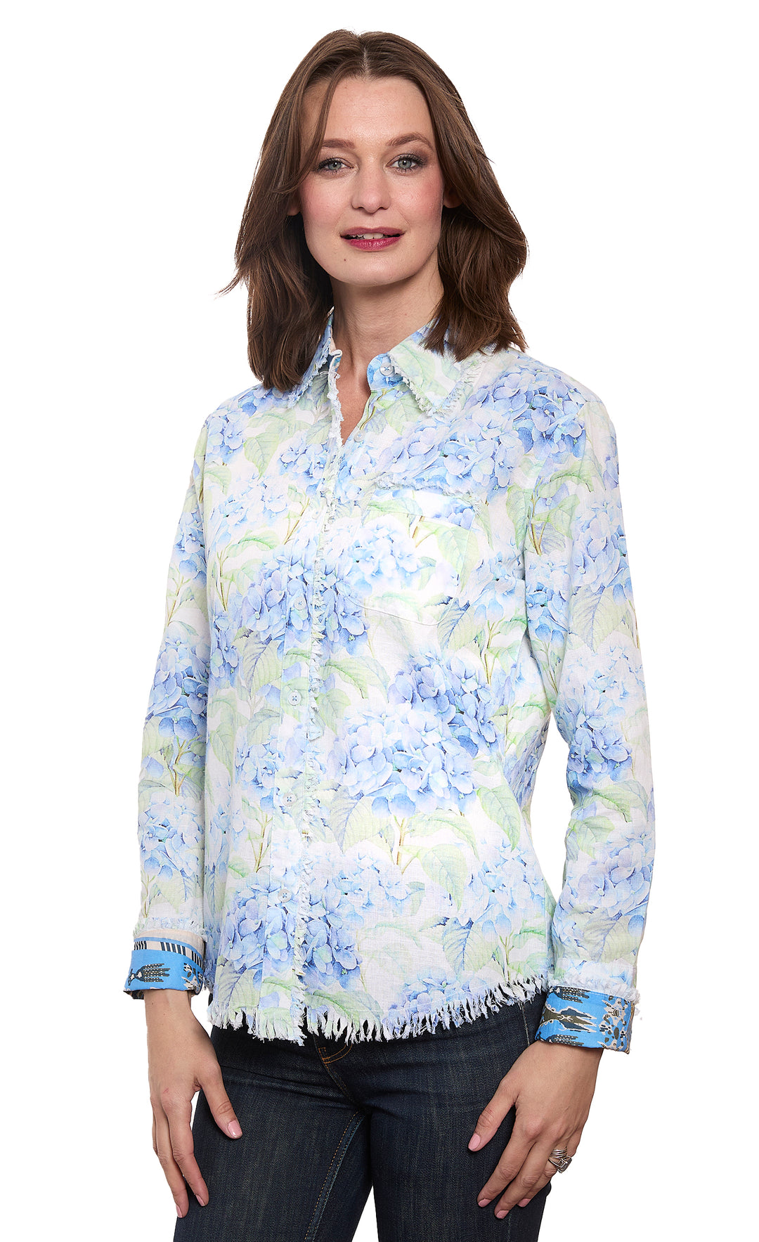 Cape Cod Tunic Soft Hydrangeas Print Cotton Linen