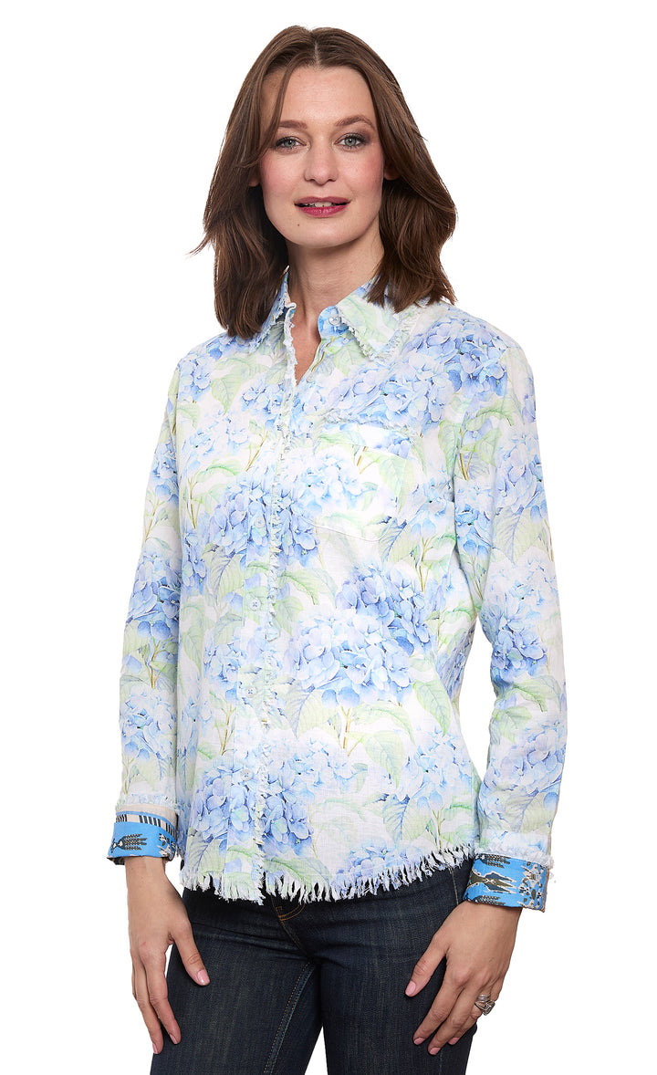 Cape Cod Tunic Soft Hydrangeas Print Cotton Linen
