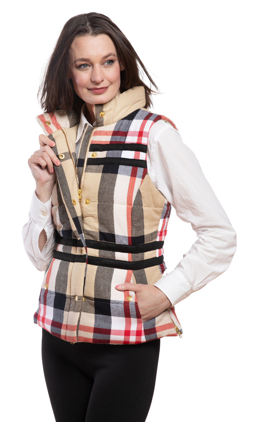 Rosey Vest Turquoise Chocolate Yarndyed Plaid