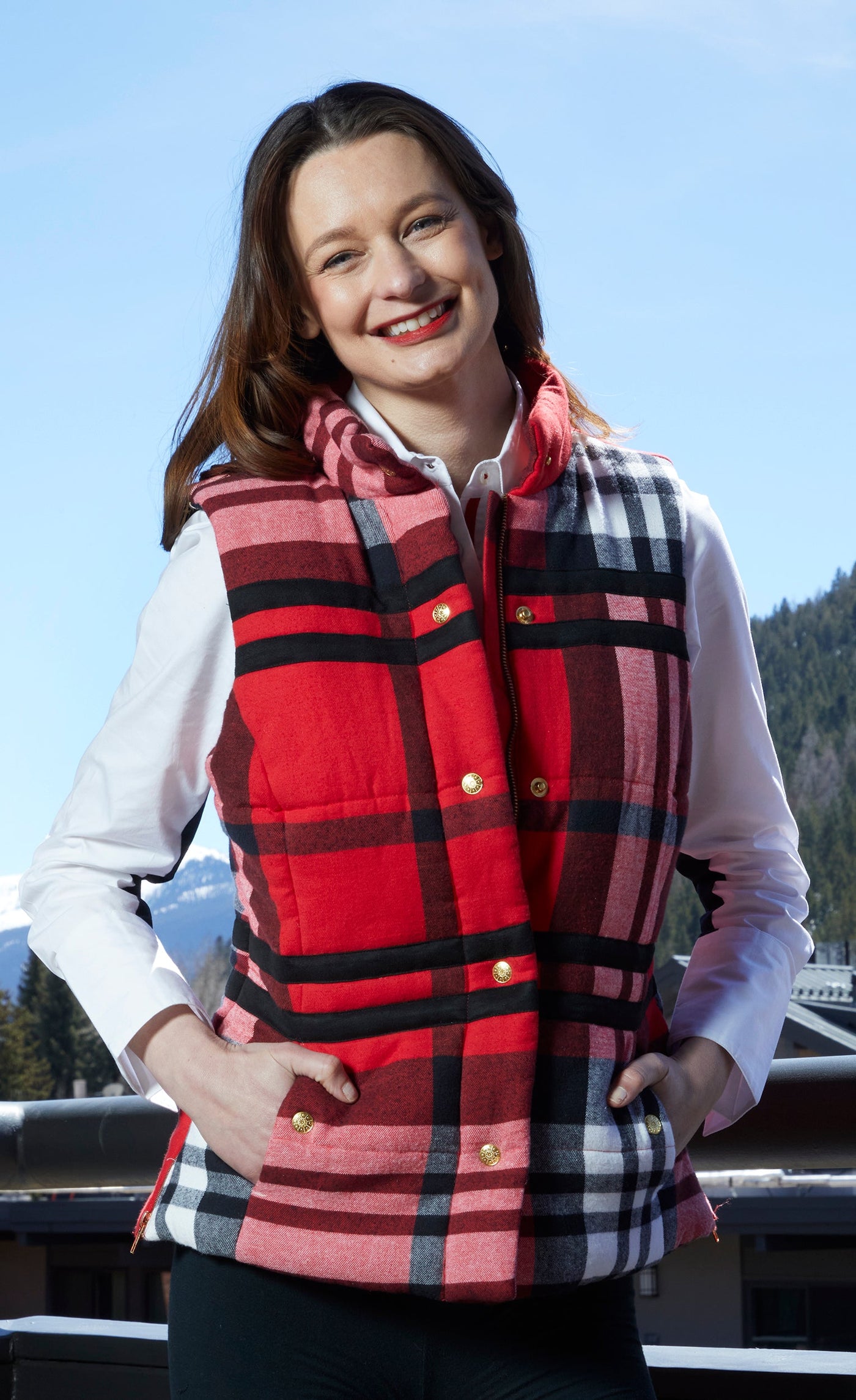 Rosey Vest With Contrast Lining In Red Yarndyed Flannel Plaid XS / 5506-F3011R