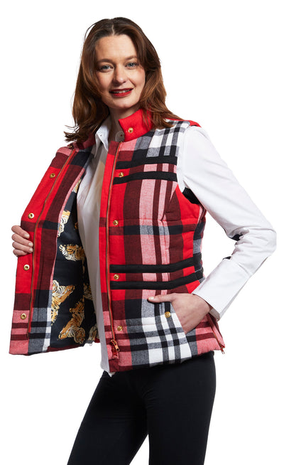 Rosey Vest With Contrast Lining In Red Yarndyed Flannel Plaid XS / 5506-F3011R