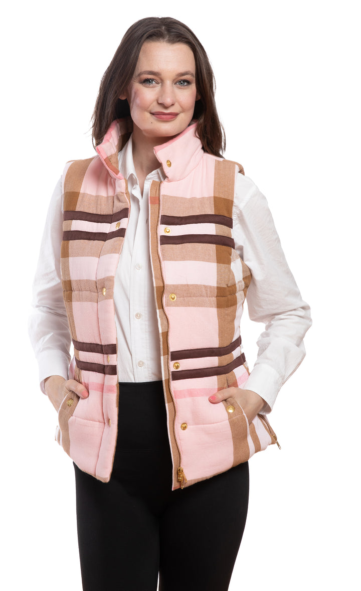 Rosey Vest Pink Chocolate Yarndyed Plaid