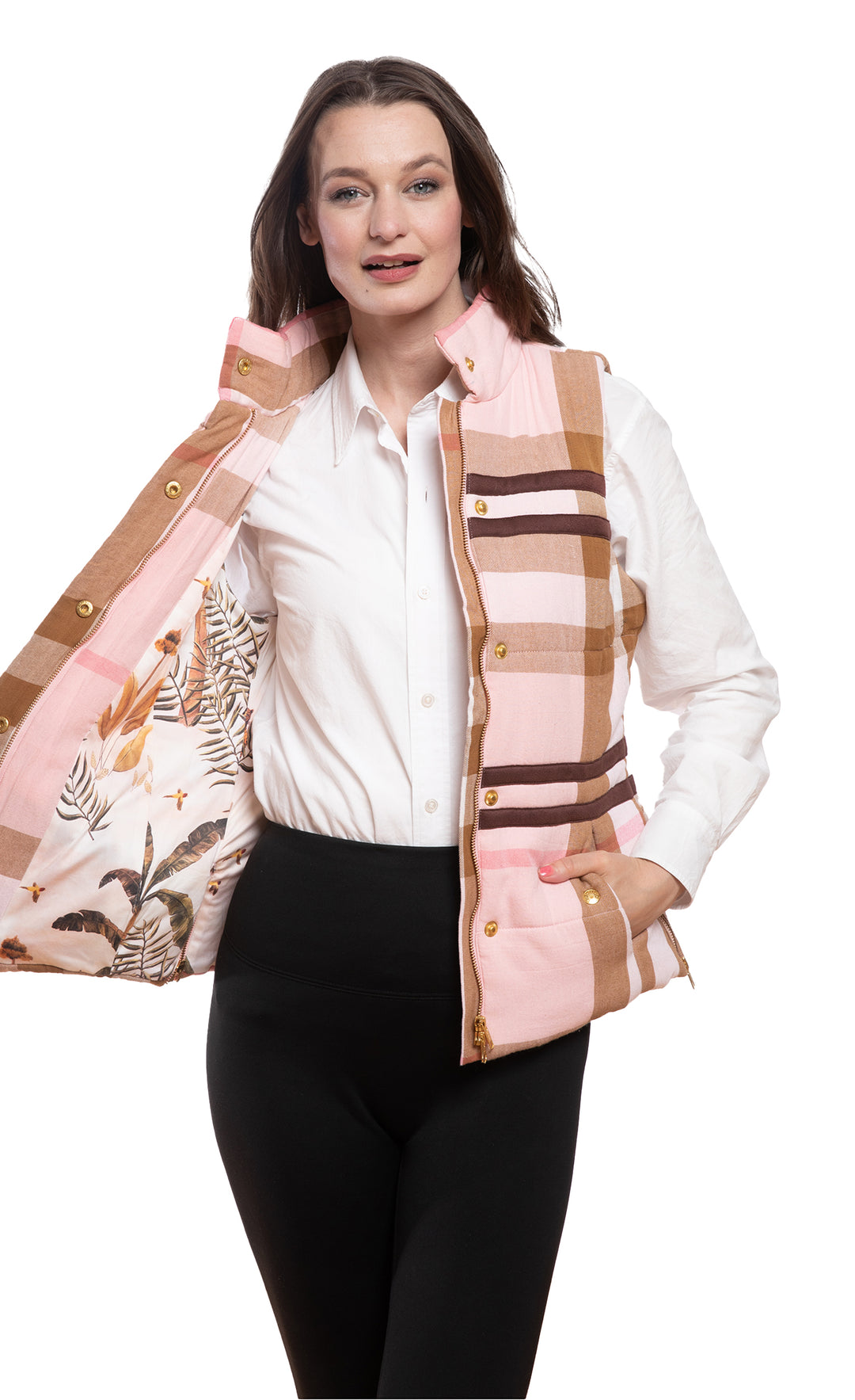 Rosey Vest Pink Chocolate Yarndyed Plaid