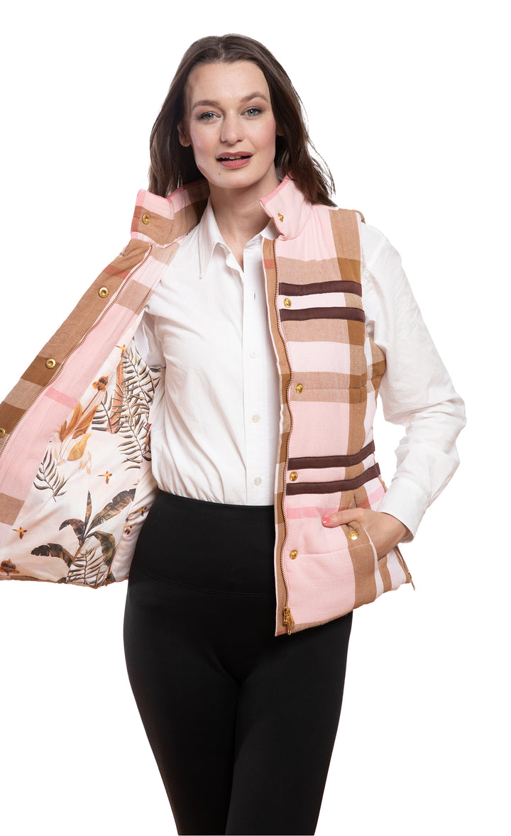 Rosey Vest Pink Chocolate Yarndyed Plaid