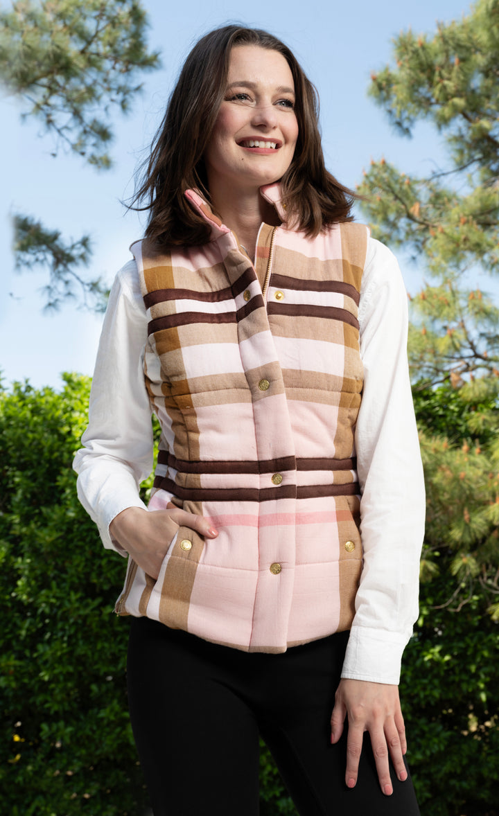 Rosey Vest Pink Chocolate Yarndyed Plaid