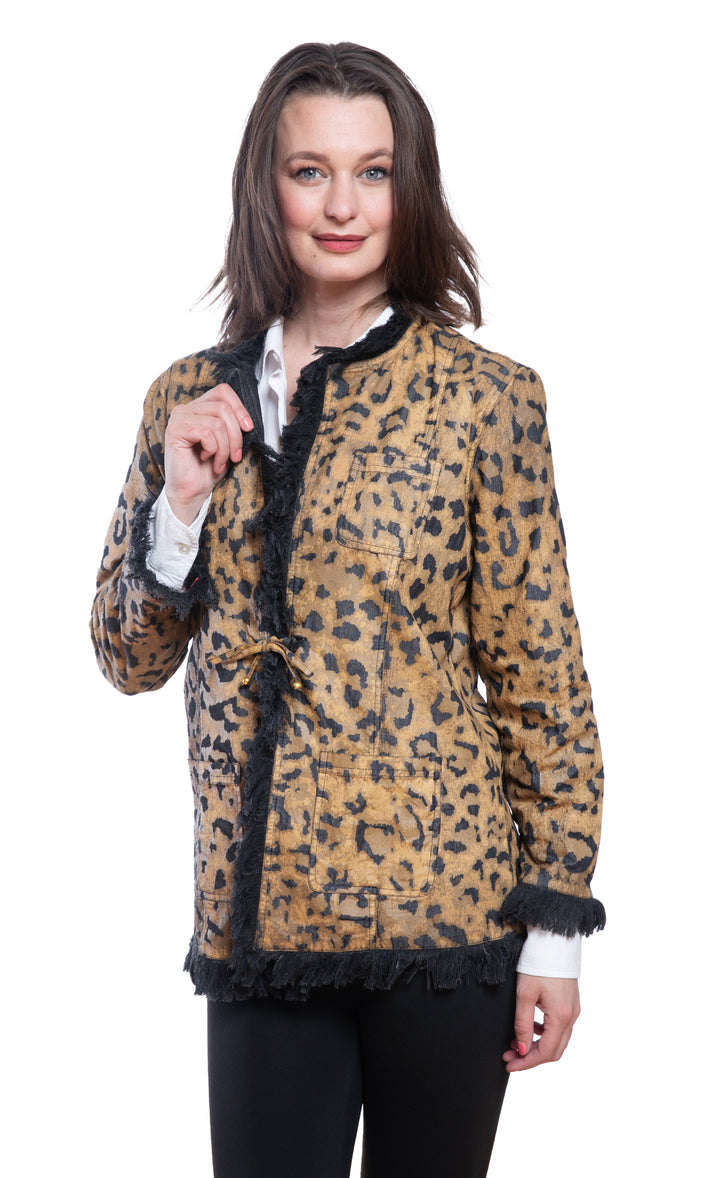Fringed Jacket Animal Print On Denim