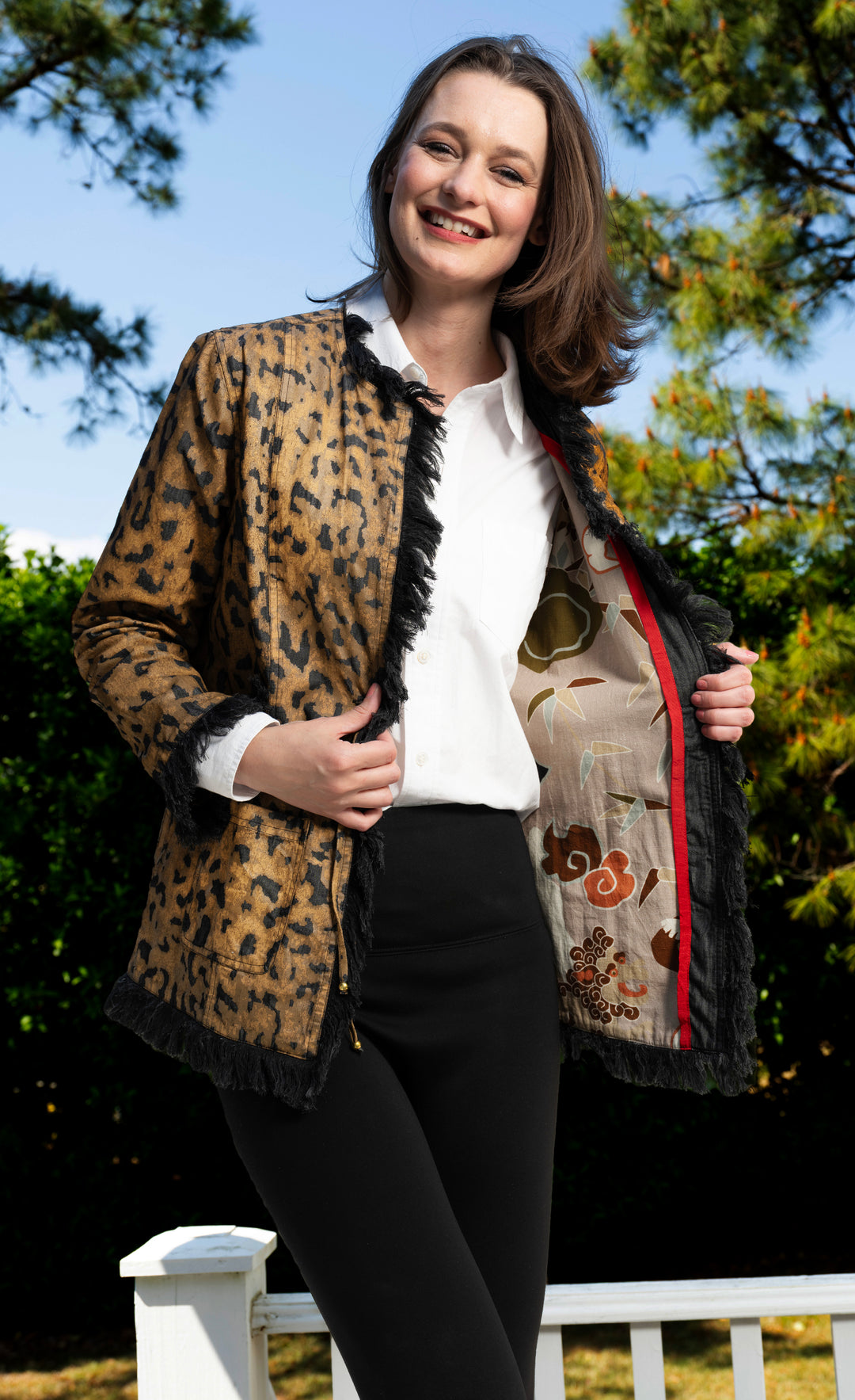 Fringed Jacket Animal Print On Denim