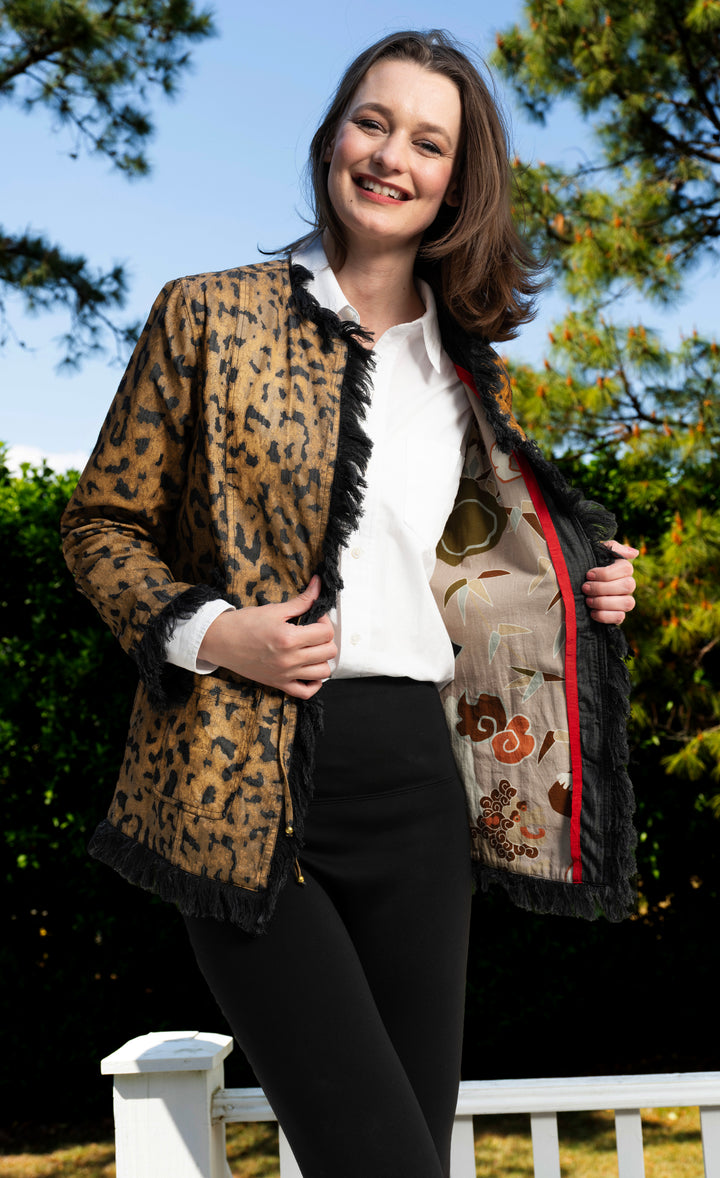 Fringed Jacket Animal Print On Denim