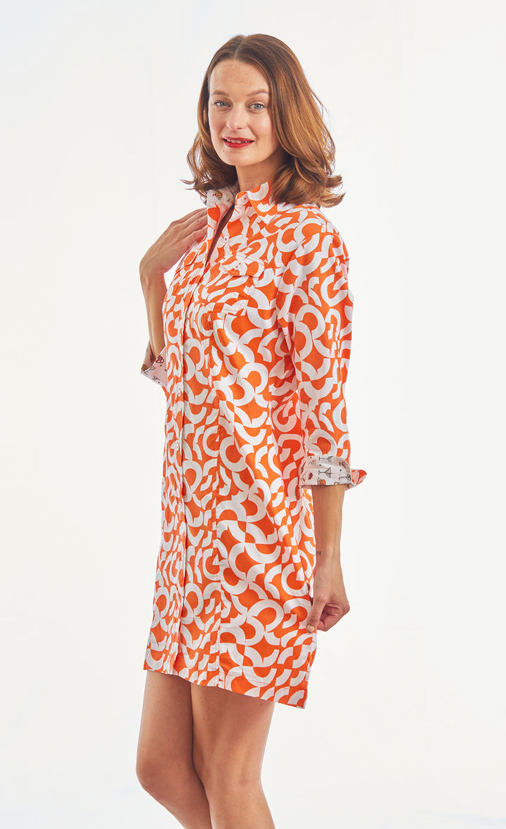 Sag Harbor Shirtdress Orange White Broken Circles XS / 611-S555A