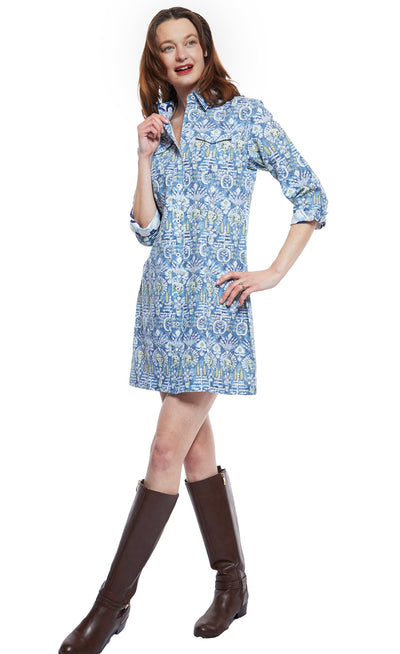 Sag Harbor Dress With Blue Kilim Print XS / 611-F931A