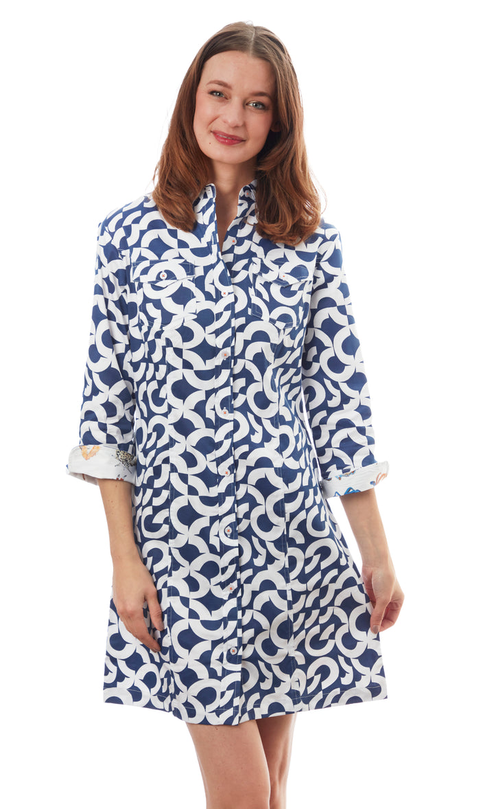 Sag Harbor Shirtdress Navy Wht Broken Circle XS / 611-S813-XS