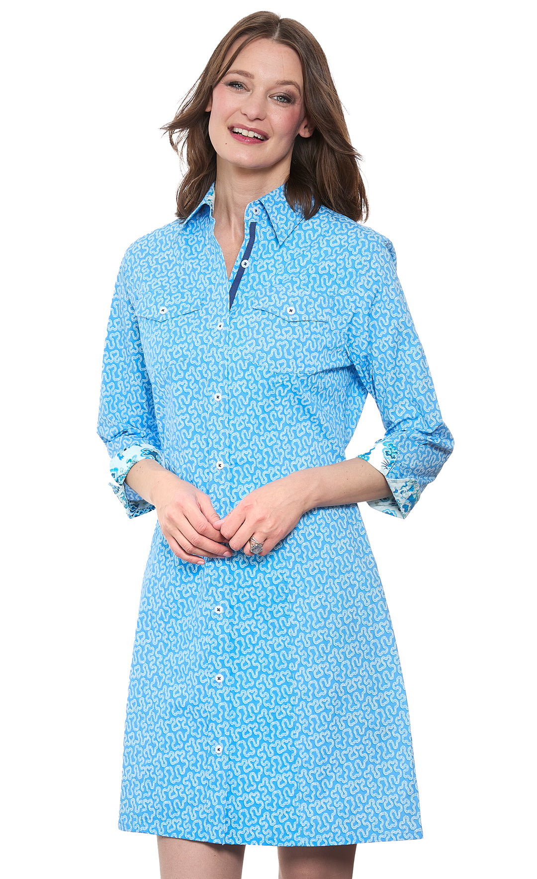 Sag Harbor Shirtdress in Blue Coral Print
