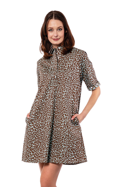 Chatham Dress Chocolate Turquoise Skin Print