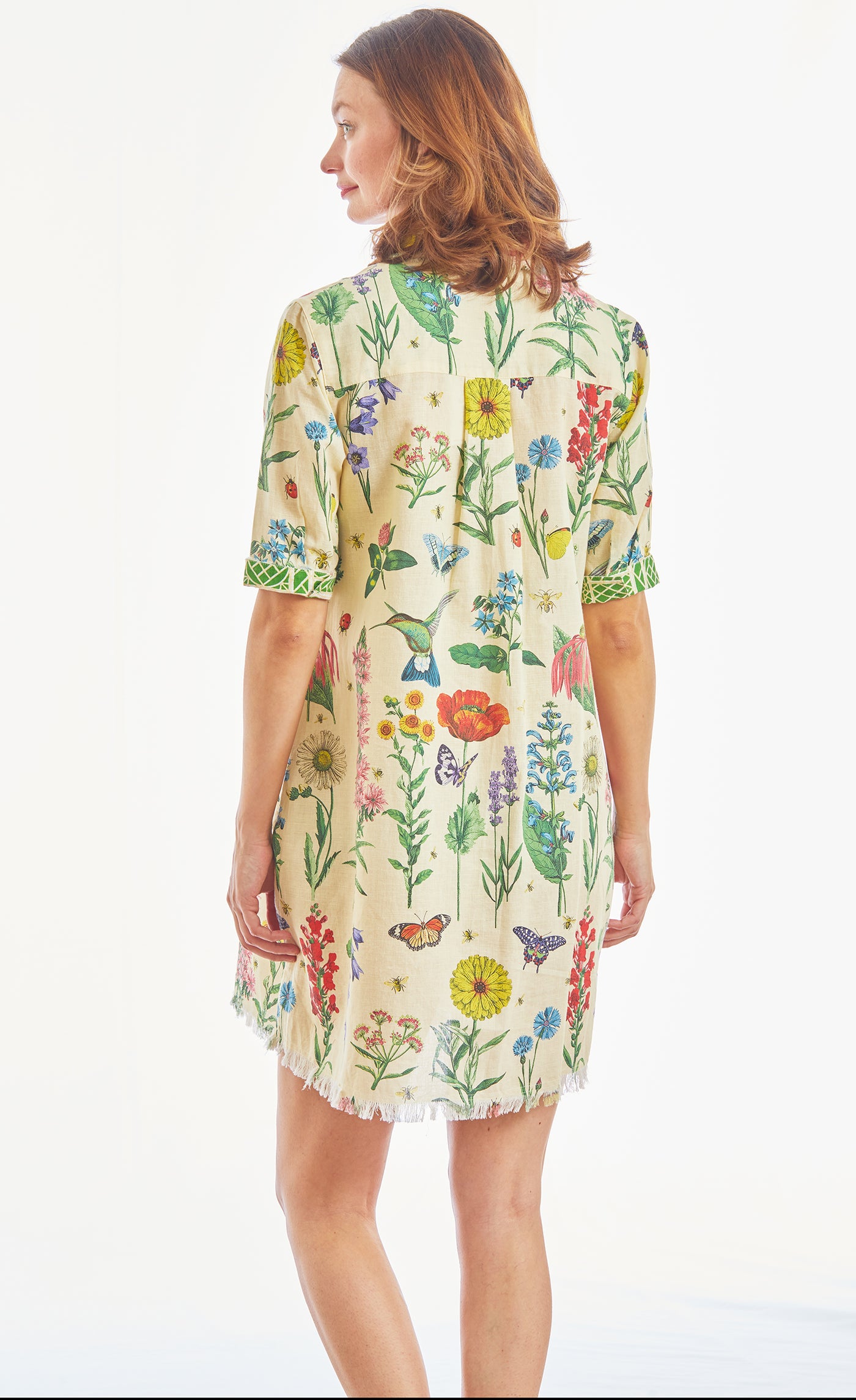 Chatham Dress Botanical Print Cotton Linen XS / 615A-S525