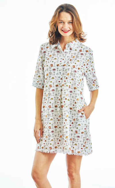 Chatham Dress Whimsical Martinis And Snacks Print XS / 615A-S544