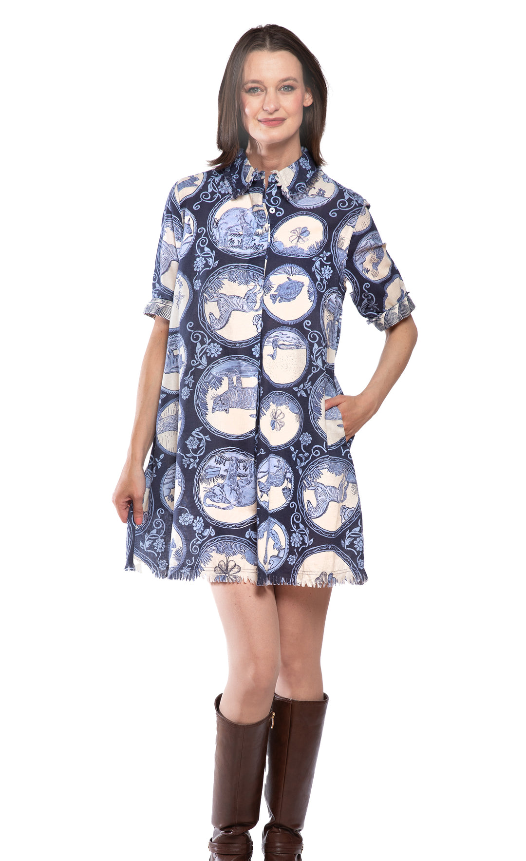 Chatham Dress Blue Medallion Print