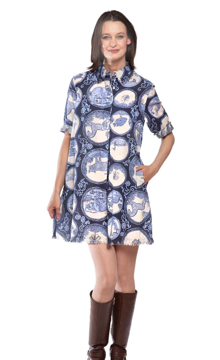 Chatham Dress Blue Medallion Print