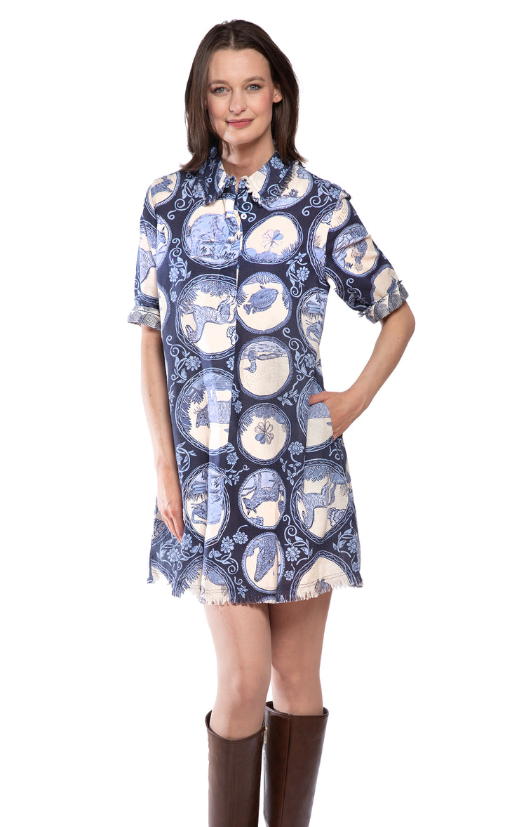 Chatham Dress Blue Medallion Print