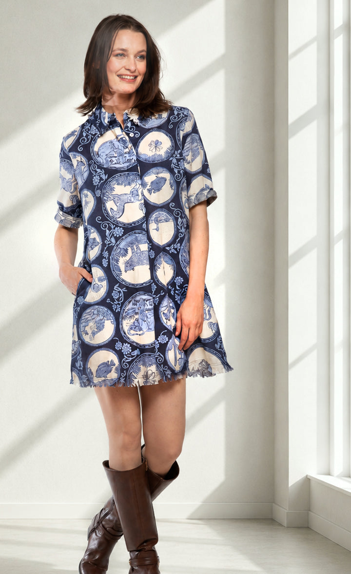 Chatham Dress Blue Medallion Print