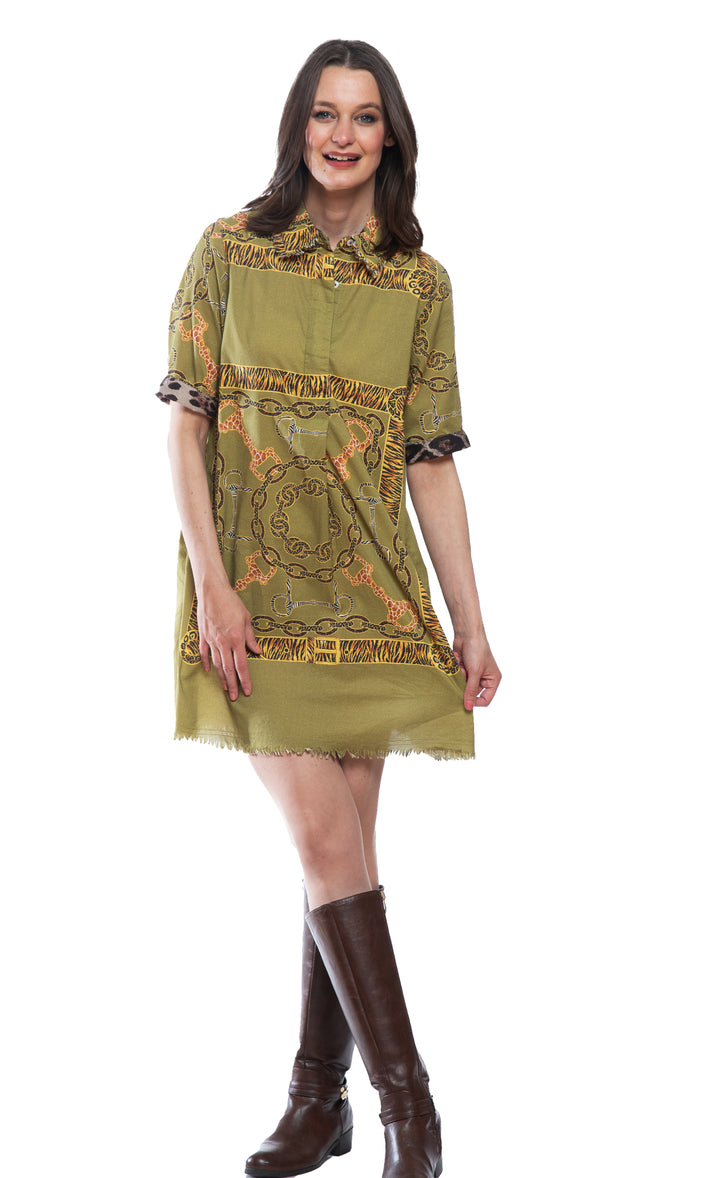 Chatham Dress Green Belt Print