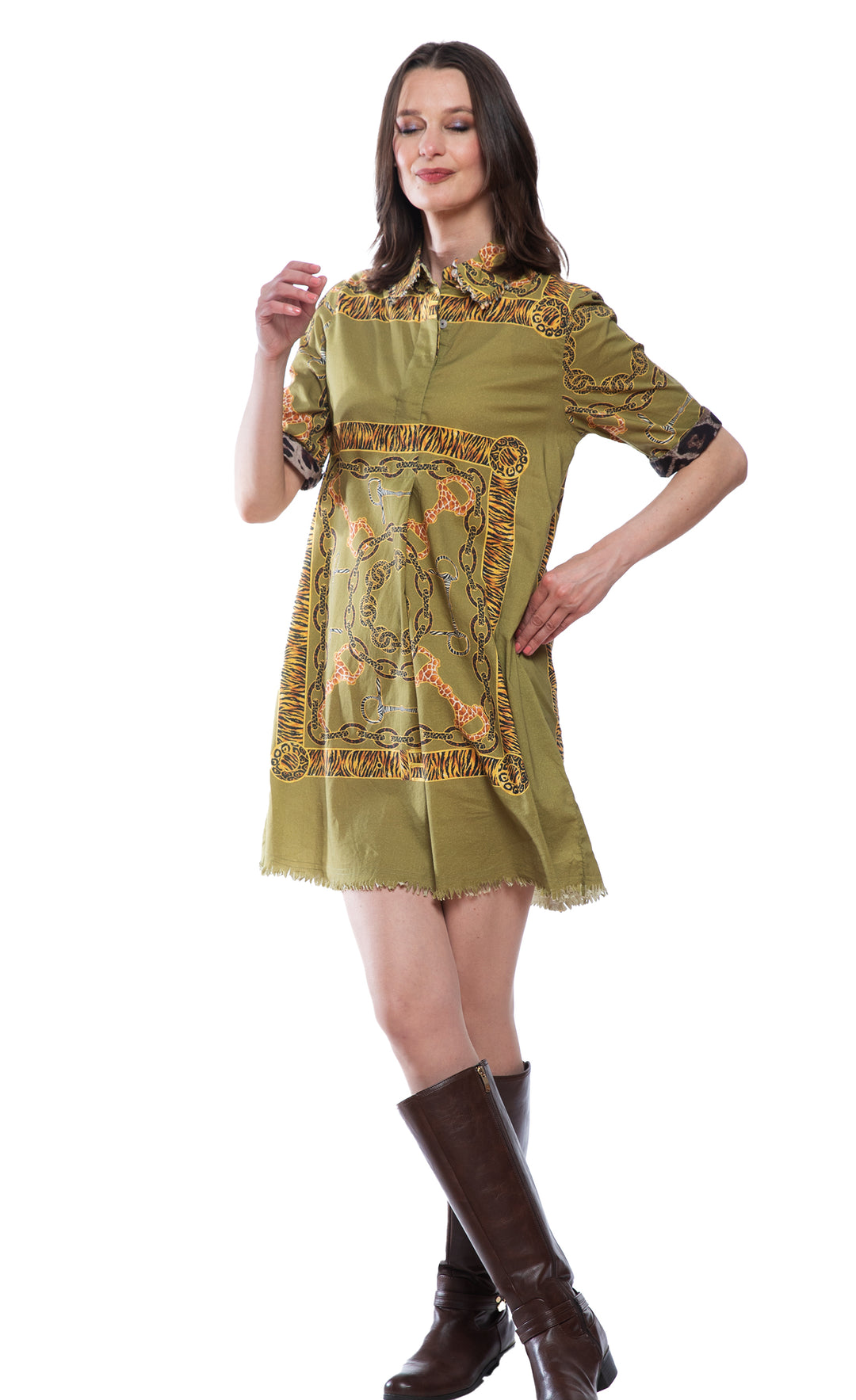 Chatham Dress Green Belt Print